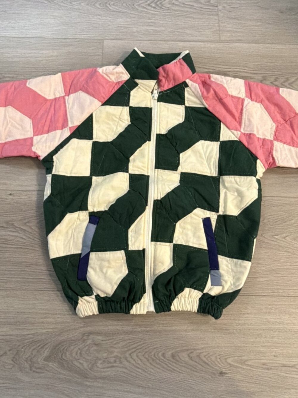 Reworked Vintage Patchwork Quilt Blanket Full Zip Jacket Multicolor Retro Size L